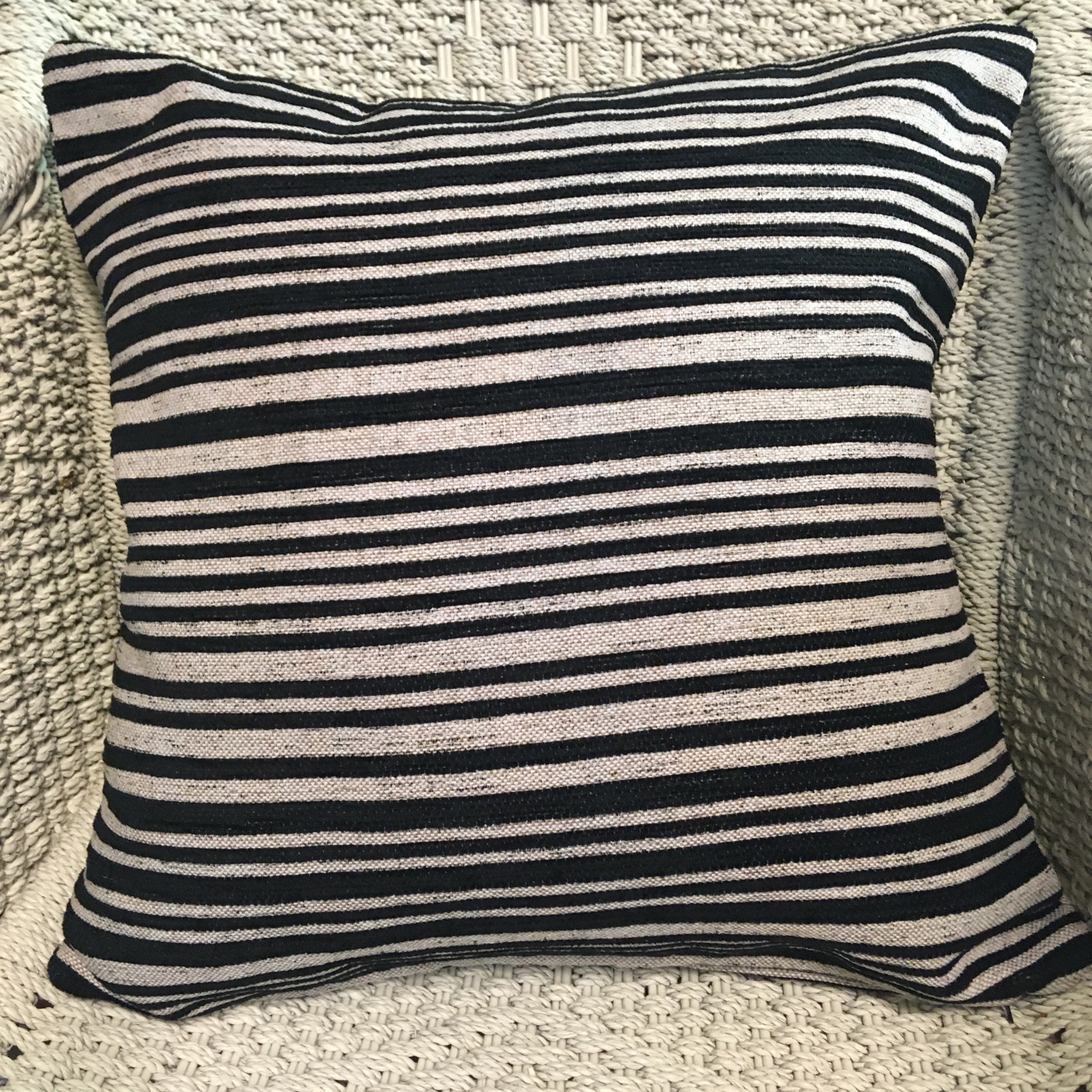 Grey with Black Velour Stripes Cushion Cover Jacaranda Country Cottage