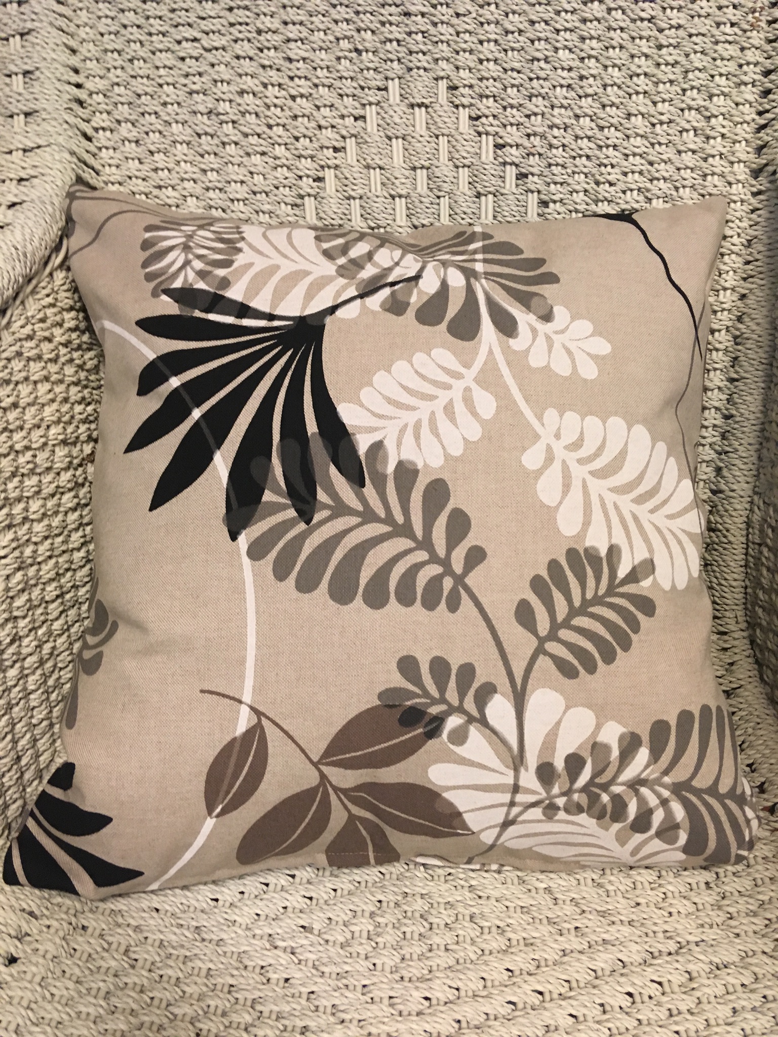 Beige Linen with Brown, White & Black Leaf Scatter Cushion Cover