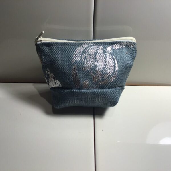 Small Cosmetic Bag - Metallic Teal Linen
