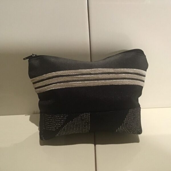 Medium Cosmetic Bags - Charcoal & Black with Silver Stripes