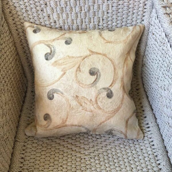 Charcoal & Chestnet Brown Scroll & Stripe on Cream Textured Background Scatter Cushion Cover