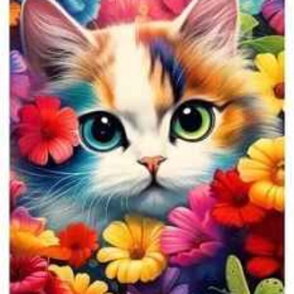 Cat with Flowers Diamond Painting Kit