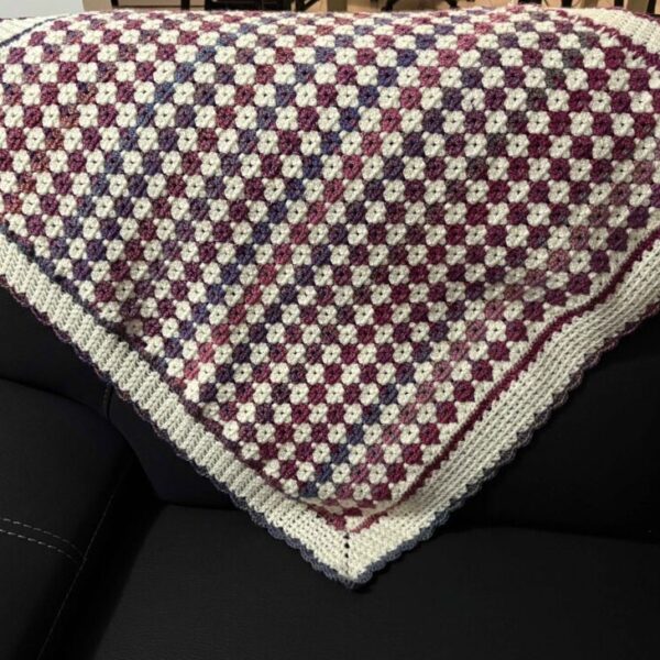 Pink, Purple & Ivory Crocheted Blanket
